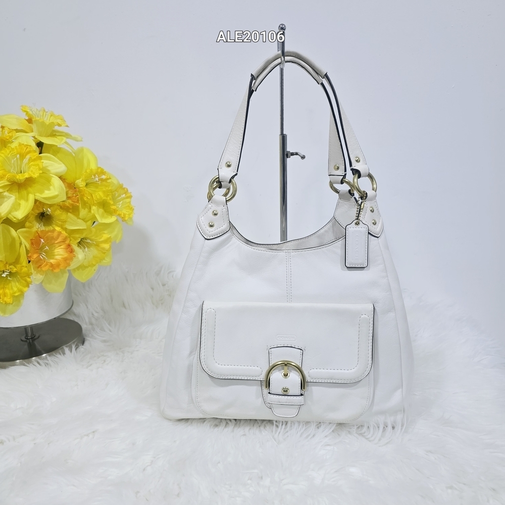 Coach Campbell Leather Triple Entry Hobo, Style # F24686 ivory/bone white